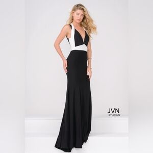 JVN by Jovani Black and White Prom Dress